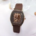 Damen Quarz Uhr Tonnenform braun Armband Freizeit Mode Armbanduhr für den Alltag Stil - Braunes Silikon