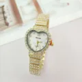 Herzförmige Strass Quarz Damen Uhr Gold Luxus Diamant besetzte Armbanduhr für elegante Frauen - Gold Weiß