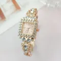 Luxury women rhinestone square quartz watch with glittering crystal bracelet design elegant style. - Rose Gold