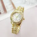 Luxus goldene Quarzuhr mit funkelnden Strasssteinen für Herren, elegante Stahluhr. - Gold Weiß