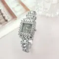 Orologio da polso donna quadrato con strass argento primo piano dettagliato, design elegante. - Nero Argento