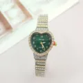 Modische herzförmige Strass-Quarzuhr für Damen mit glitzerndem Kristall-Diamant-Armband. - Zweifarbig Gold Grünes Zifferblatt