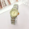Elegant women quartz watch with two tone steel strap rhinestone bezel detailed dial. - Two-tone (Gold & Silver)