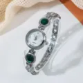 Elegante Damen Quarzuhr mit grünem Stein und Strass, stilvolle Armbanduhr für Damen. - Silber Grün