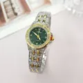 Fashion rhinestone quartz women watch with green dial and silver gold stainless steel strap - Gold & Silver/Green