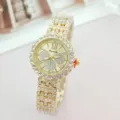 Elegant gold women rhinestone watch with stainless steel strap and sparkling dial design. - Gold