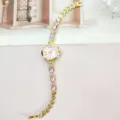 Luxus goldene Damen Quarz Uhr mit glänzenden rosa Tropfen Kristall Strass Armbändern. - Gold Rosa