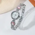 Elegante Damen Quarzuhr Armbanduhr mit rosa Kristallsteinen und silbernem Gliederarmband. - Silberrosa