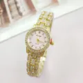 Women Gold Rhinestone Quartz Watch Luxury Bling Diamond Wristwatch Ladies Steel Strap - Gold Pink