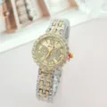 Elegant women's rhinestone quartz watch with dual-tone stainless steel bracelet. - Two-tone (Gold & Silver)