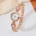 Roségoldene Damen Quarzuhr mit rosa Kristall Armband, elegante modische Armbanduhr. - Roségold Rosa