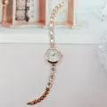 Roségold Damen Quarzuhr mit Kristall Strass Armband elegante Mode Damenuhr Armbanduhr - Roségold Weiß