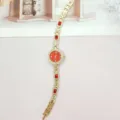 Elegante Damen Gold Quarz Uhr mit rotem Zifferblatt Strasssteinen Armband Schmuckuhr. - Goldgehäuse Rot