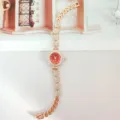Rose gold rhinestone floral quartz watch for women stylish bracelet watch with red dial sparkling crystals - Rose Gold Red