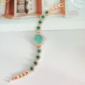 Luxus Damen Quarzuhr mit grünem Zifferblatt Roségold Armband funkelnde Strasssteine Dekoration - Roségold Grün