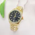 Orologio al quarzo dorato da donna con strass scintillanti e quadrante nero elegante. - Oro Nero Donna