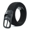 Men's Black Woven Elastic Belt Casual Nylon Belt with Alloy Pin Buckle Daily Wear - Black / 105cm