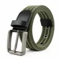 Men's casual canvas belt featuring an alloy pin buckle and leather loop, stylish green. - 125cm / Green