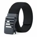 Black tactical elastic woven belt with automatic buckle, casual breathable nylon belt for men. - 125cm / Black