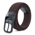 Men's brown woven elastic belt with black alloy pin buckle, casual braided waist belt - Coffee / 105cm