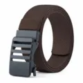 Brown tactical elastic woven belt with automatic buckle for men, casual outdoor daily wear. - 125cm / Coffee