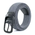 Men's grey braided elastic belt with black alloy pin buckle and leather ends for casual wear - Gray / 105cm