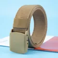 Mens tactical nylon belt with non-magnetic plastic buckle, casual military outdoor belt khaki. - 120cm / Wolf Brown
