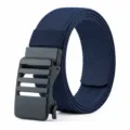 Navy blue elastic tactical woven belt with black automatic buckle for outdoor casual wear. - 125cm / Navy Blue
