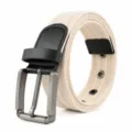 Canvas belt for men and women, casual pin buckle design with durable metal and fabric strap. - 125cm / Off White