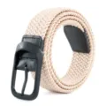 Casual men's woven nylon belt with black alloy pin buckle and beige elastic strap design. - Beige