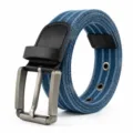 Casual canvas belt with alloy pin buckle and black leather trim for men and women daily wear - 125cm / Light Blue