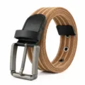 Men casual canvas belt with alloy pin buckle, durable fabric strap in light coffee color. - Light Coffee