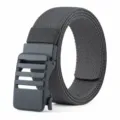 Outdoor tactical woven belt with automatic buckle, casual stretch canvas belt in dark grey. - 125cm / Dark Gray