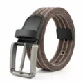 Mens canvas belt casual dark coffee waist belt with alloy pin buckle and pu leather trim. - Dark Coffee
