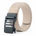 Casual woven tactical belt with black auto buckle, durable stretchy fabric for outdoor daily wear. - 125cm / Beige