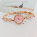 Elegante Roségold Quarz Armbanduhr für Damen mit rosafarbenem Zifferblatt und Strass. - Roségold Rosa
