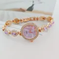 Elegante roségoldene Quarzuhr mit violettem Zifferblatt und Kristallarmband für Damen. - Roségold Lila