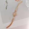 Elegante Damen Gold Quarz Uhr mit funkelnden Strass Blumen Armband für den täglichen Gebrauch - Roségold Weiß