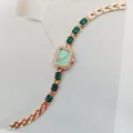 Dettaglio orologio quarzo donna quadrato quadrante verde, lunetta strass e bracciale cristalli. - Oro Rosa Verde