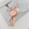 Orologio al quarzo donna oro rosa con strass brillanti quadrante rosa bracciale cuore - Oro Rosa Rosa