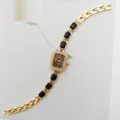 Orologio al quarzo da donna dorato con maglie in pietra nera e quadrante quadrato con strass. - Oro Nero