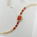 Orologio al quarzo quadrato con quadrante rosso brillante e maglie di bracciale in pietra. - Oro Rosso