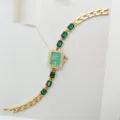 Orologio da donna quadrato verde quarzo lusso con cinturino catena cristalli smeraldo. - Oro Verde