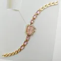 Elegante orologio da polso al quarzo da donna dorato con cinturino in cristalli rosa e strass. - Polvere d'oro