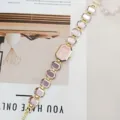 Μοντένo ροζ ρολόι χαλαζία με βραχιόλι αλυσίδας πολύτιμων λίθων, κομψό ρολόι. - Ροζ