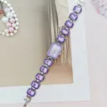 Exquisite purple crystal quartz watch for women, elegant gemstone bracelet detail view. - Silver Purple