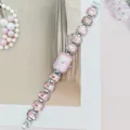 Dames quartz horloge met roze vierkante wijzerplaat en kristallen steen schakelarmband - Zilverroze