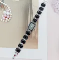 Dames quartz horloge met zwarte gefaseerde kristallen armband, elegante modehorloge voor dagelijks. - Zilver-Zwart