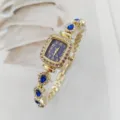 Elegante Damen Quarzuhr mit rechteckigem Strass-Zifferblatt und blauem Kristallarmband. - Blau