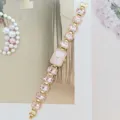 Elegant women quartz watch with a pink rectangular dial and sparkling crystal gemstone strap. - Gold Pink